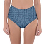 Blue Abstract Checks Pattern Reversible High-Waist Bikini Bottoms