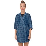 Blue Abstract Checks Pattern Half Sleeve Chiffon Kimono