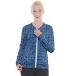 Blue Abstract Checks Pattern Casual Zip Up Jacket