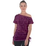 Plum Abstract Checks Pattern Tie-Up Tee