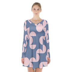 Pink And Blue Shapes Long Sleeve Velvet V