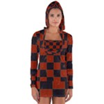 Red and Black Checkered Grunge  Long Sleeve Hooded T-shirt