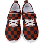 Red and Black Checkered Grunge  Women s Velcro Strap Shoes