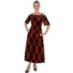 Red and Black Checkered Grunge  Shoulder Straps Boho Maxi Dress 