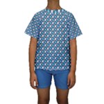 Country Blue Checks Pattern Kids  Short Sleeve Swimwear