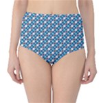 Country Blue Checks Pattern Classic High-Waist Bikini Bottoms