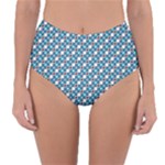 Country Blue Checks Pattern Reversible High-Waist Bikini Bottoms