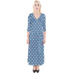 Country Blue Checks Pattern Quarter Sleeve Wrap Maxi Dress