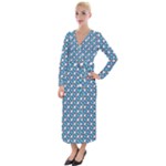 Country Blue Checks Pattern Velvet Maxi Wrap Dress