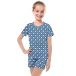 Country Blue Checks Pattern Kids  Mesh Tee and Shorts Set