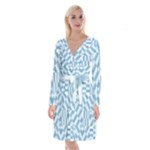 Truchet Tiles Blue White Long Sleeve Velvet Front Wrap Dress