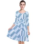 Truchet Tiles Blue White Quarter Sleeve Waist Band Dress