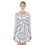 Truchet Tiles Grey White Pattern Long Sleeve Velvet V-neck Dress