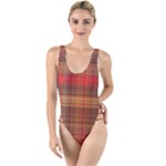 Madras Plaid Fall Colors High Leg Strappy Swimsuit