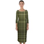 Green Madras Plaid Quarter Sleeve Midi Bodycon Dress