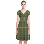 Green Madras Plaid Short Sleeve Front Wrap Dress