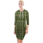 Green Madras Plaid Quarter Sleeve Hood Bodycon Dress