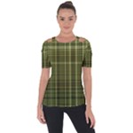 Green Madras Plaid Shoulder Cut Out Short Sleeve Top