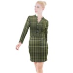 Green Madras Plaid Button Long Sleeve Dress