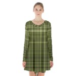 Green Madras Plaid Long Sleeve Velvet V-neck Dress