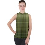 Green Madras Plaid Mock Neck Chiffon Sleeveless Top