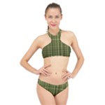 Green Madras Plaid High Neck Bikini Set