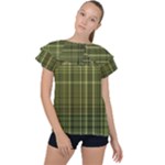 Green Madras Plaid Ruffle Collar Chiffon Blouse