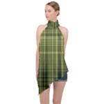 Green Madras Plaid Halter Asymmetric Satin Top