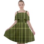 Green Madras Plaid Cut Out Shoulders Chiffon Dress