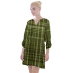 Green Madras Plaid Open Neck Shift Dress