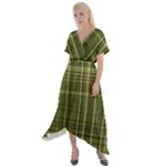 Green Madras Plaid Cross Front Sharkbite Hem Maxi Dress