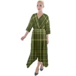 Green Madras Plaid Quarter Sleeve Wrap Front Maxi Dress