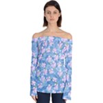 Watercolor Violets Off Shoulder Long Sleeve Top