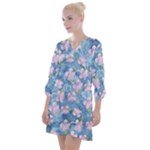 Watercolor Violets Open Neck Shift Dress