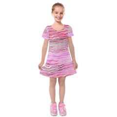 Pink Abstract Stripes Kids  Short Sleeve Velvet Dress from ArtsNow.com