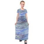 Blue Abstract Stripes Kids  Short Sleeve Maxi Dress