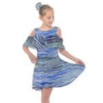 Blue Abstract Stripes Kids  Shoulder Cutout Chiffon Dress