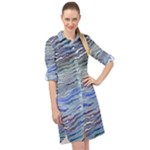 Blue Abstract Stripes Long Sleeve Mini Shirt Dress