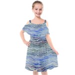 Blue Abstract Stripes Kids  Cut Out Shoulders Chiffon Dress