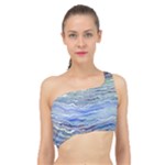 Blue Abstract Stripes Spliced Up Bikini Top 