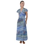 Blue Abstract Stripes Flutter Sleeve Maxi Dress