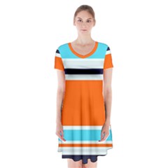 Tri Color Stripes Short Sleeve V