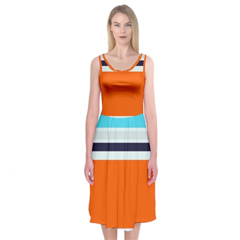 Tri Color Stripes Midi Sleeveless Dress from ArtsNow.com