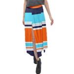Tri Color Stripes Velour Split Maxi Skirt