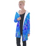 Blue Abstract Floral Paint Brush Strokes Longline Hooded Cardigan