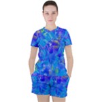 Blue Abstract Floral Paint Brush Strokes Women s Tee and Shorts Set