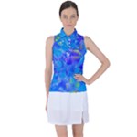 Blue Abstract Floral Paint Brush Strokes Women s Sleeveless Polo Tee