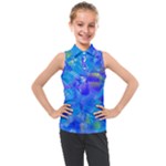 Blue Abstract Floral Paint Brush Strokes Kids  Sleeveless Polo Tee