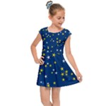 White Yellow Stars on Blue Color Kids  Cap Sleeve Dress