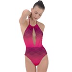 Hot Pink and Wine Color Diamonds Plunge Cut Halter Swimsuit